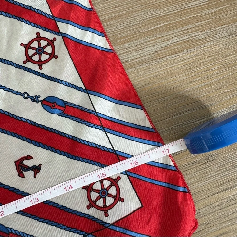 Women’s 100% silk red square nautical themed anchor print scarf 17x 23 inches